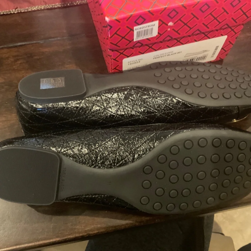 Tory Burch Claire Quilted Ballet Flats in perfect black, BNIB,MSRP$258